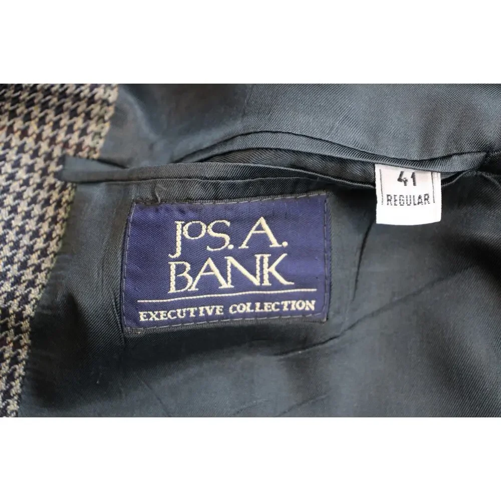 Jos A Bank Blazer‎ Men's Size 41R 100% Wool Houndstooth Executive Collection